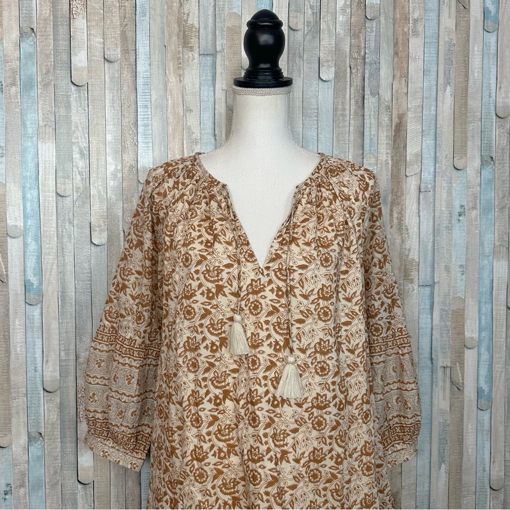 Cleobella L Brown Floral Print Rosy Mini Swing Tunic Peasant Dress Boho $198 - Picture 3 of 14